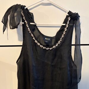 Anthropologie Black Sheer Dress with Pearl Detail